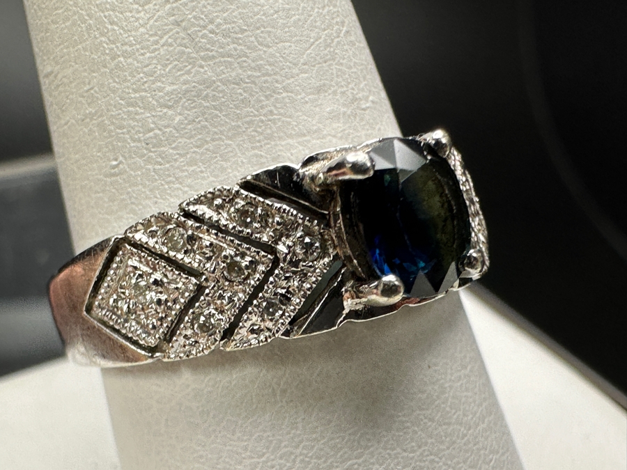 14k Gold Sapphire Diamond Ring With .97ct Sapphire Set With (14) .01ct Single Cut Diamonds Size 9.5 4.2g Retails $1,000 [Photo 3]