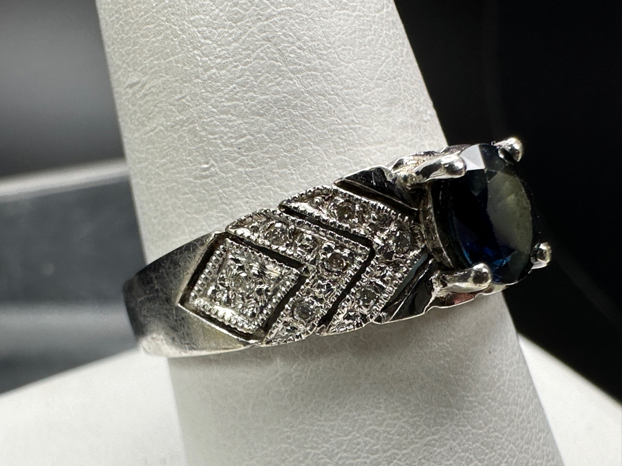 14k Gold Sapphire Diamond Ring With .97ct Sapphire Set With (14) .01ct Single Cut Diamonds Size 9.5 4.2g Retails $1,000 [Photo 6]
