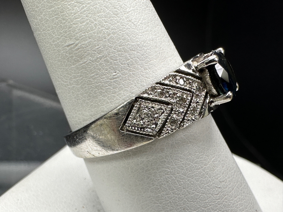 14k Gold Sapphire Diamond Ring With .97ct Sapphire Set With (14) .01ct Single Cut Diamonds Size 9.5 4.2g Retails $1,000 [Photo 7]