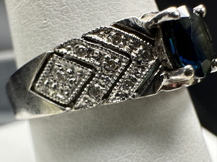 14k Gold Sapphire Diamond Ring With .97ct Sapphire Set With (14) .01ct Single Cut Diamonds Size 9.5 4.2g Retails $1,000 [Photo 5]