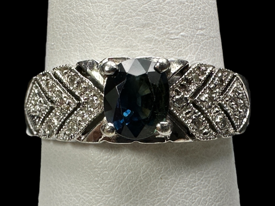 14k Gold Sapphire Diamond Ring With .97ct Sapphire Set With (14) .01ct Single Cut Diamonds Size 9.5 4.2g Retails $1,000