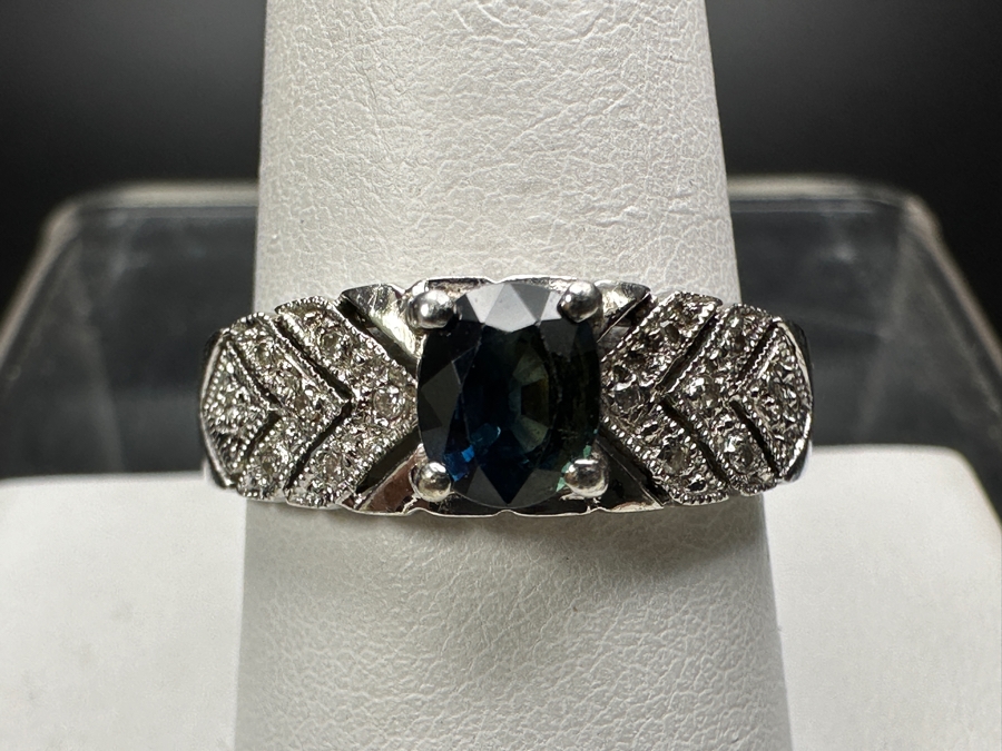 14k Gold Sapphire Diamond Ring With .97ct Sapphire Set With (14) .01ct Single Cut Diamonds Size 9.5 4.2g Retails $1,000 [Photo 2]