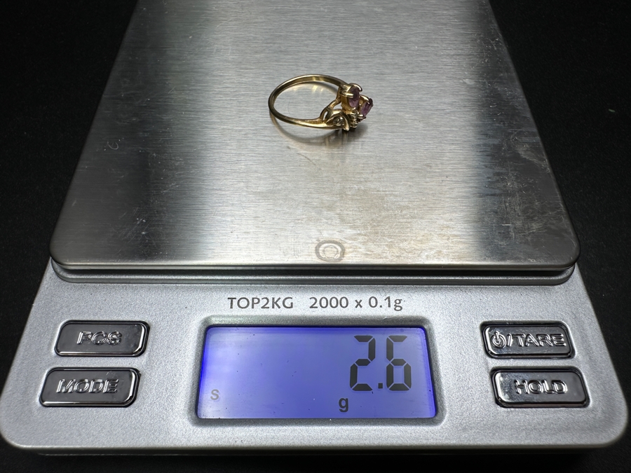 14k Gold Ring With (2) 5x2.5mm Pear Shape Amethyst & (3) .005ct Single Cut Diamonds Size 6.25 2.6g Retails $600 [Photo 11]