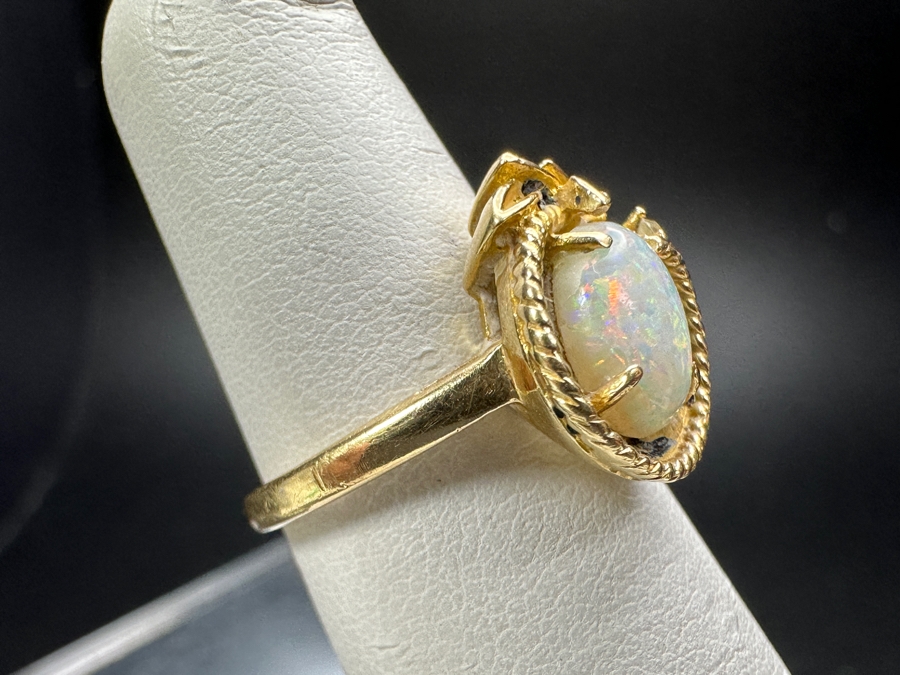 14k Gold Opal Ring With 8x6mm Cabochon White Opal Size 4.75 3.5g Retails $800 [Photo 5]
