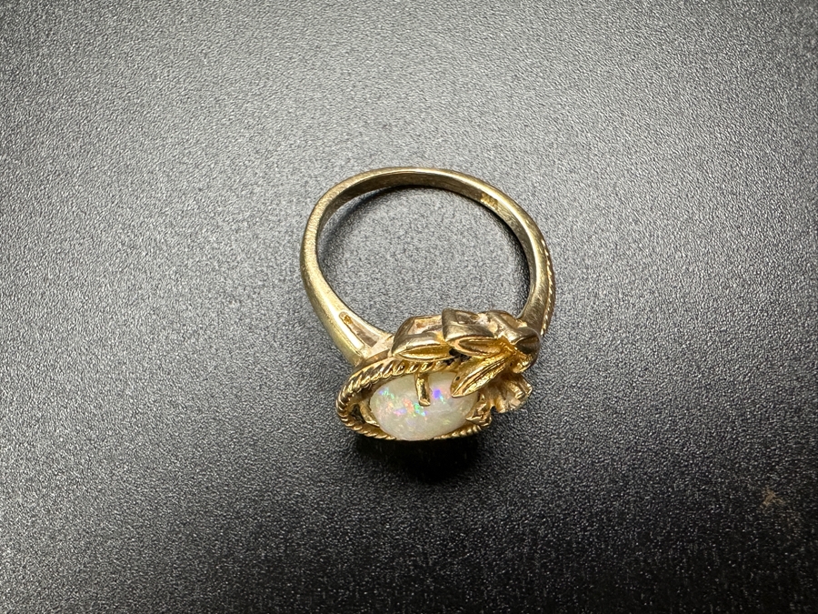 14k Gold Opal Ring With 8x6mm Cabochon White Opal Size 4.75 3.5g Retails $800 [Photo 7]