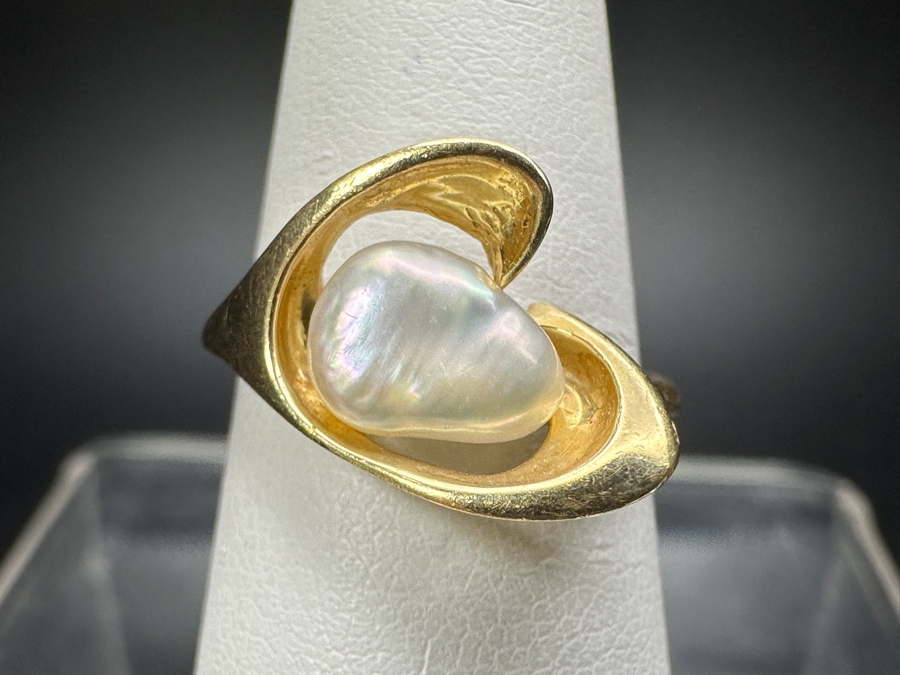 14k Gold Freeform Freshwater Pearl Ring Size 6.5 3.1g Retails $600 [Photo 3]