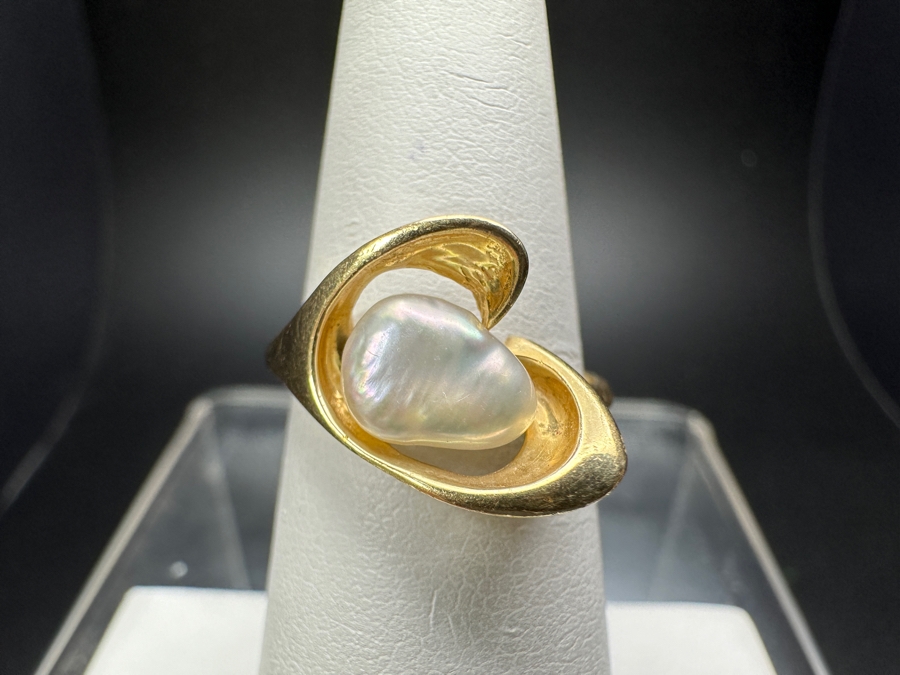 14k Gold Freeform Freshwater Pearl Ring Size 6.5 3.1g Retails $600 [Photo 2]