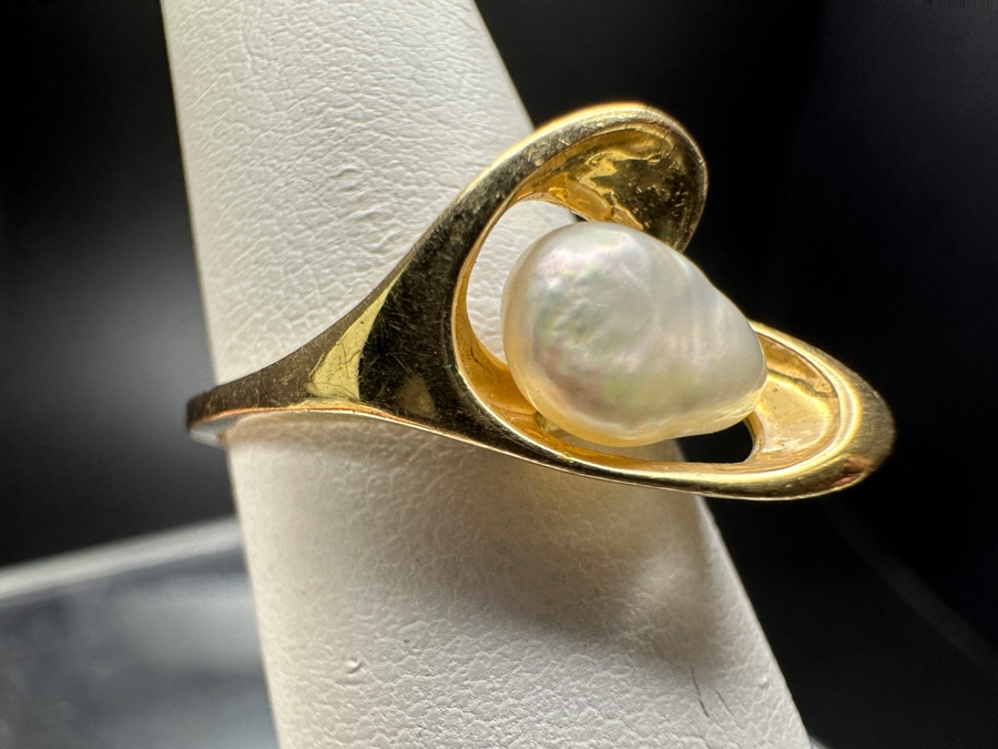 14k Gold Freeform Freshwater Pearl Ring Size 6.5 3.1g Retails $600 [Photo 4]