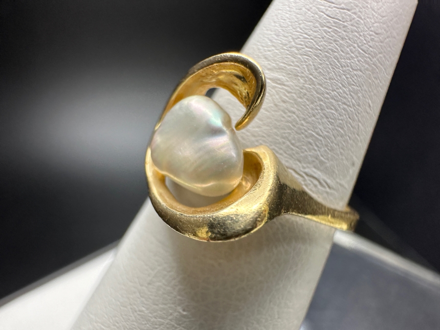 14k Gold Freeform Freshwater Pearl Ring Size 6.5 3.1g Retails $600 [Photo 5]
