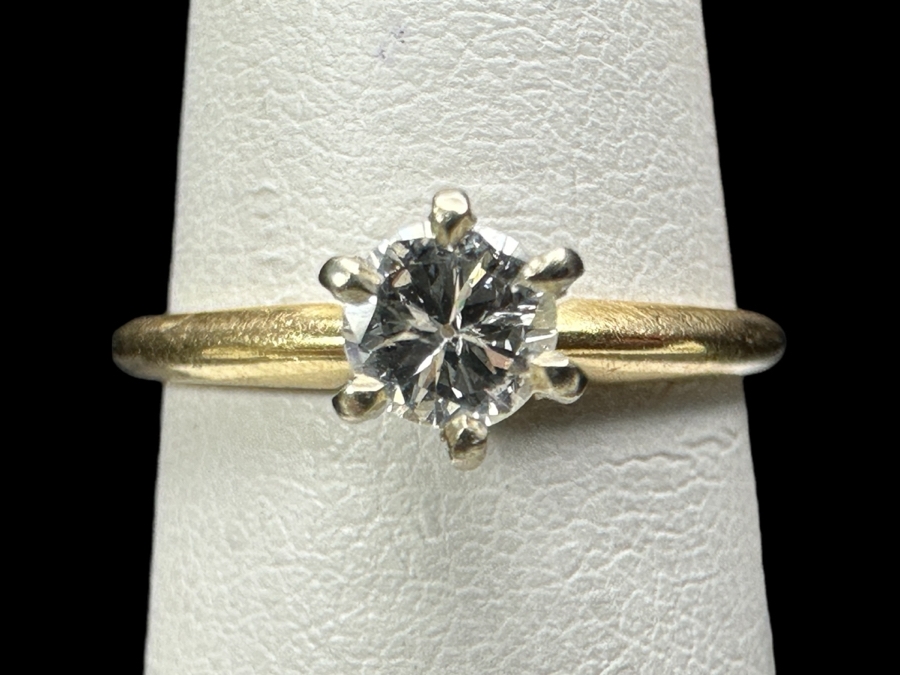 14k Gold Diamond Ring With 3.8mm Old Brilliant Cut Diamond Est. .10cttw Size 5 1.6g Retails $400
