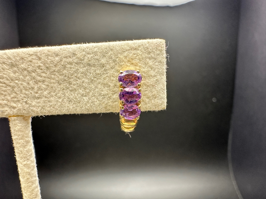 14k Gold Amethyst Earrings With (6) 4x3mm Oval Amethysts Est. .3cttw 2.4g Retails $500 [Photo 4]