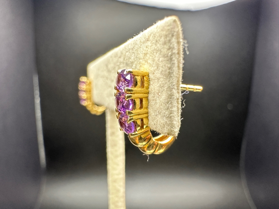 14k Gold Amethyst Earrings With (6) 4x3mm Oval Amethysts Est. .3cttw 2.4g Retails $500 [Photo 5]