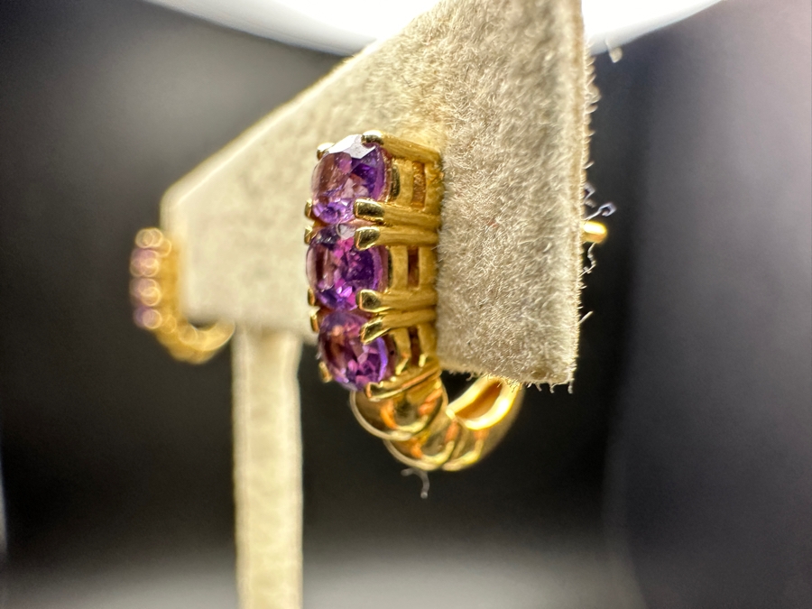 14k Gold Amethyst Earrings With (6) 4x3mm Oval Amethysts Est. .3cttw 2.4g Retails $500 [Photo 6]