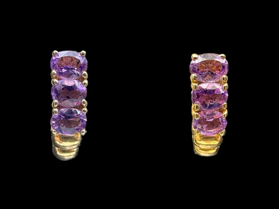 14k Gold Amethyst Earrings With (6) 4x3mm Oval Amethysts Est. .3cttw 2.4g Retails $500