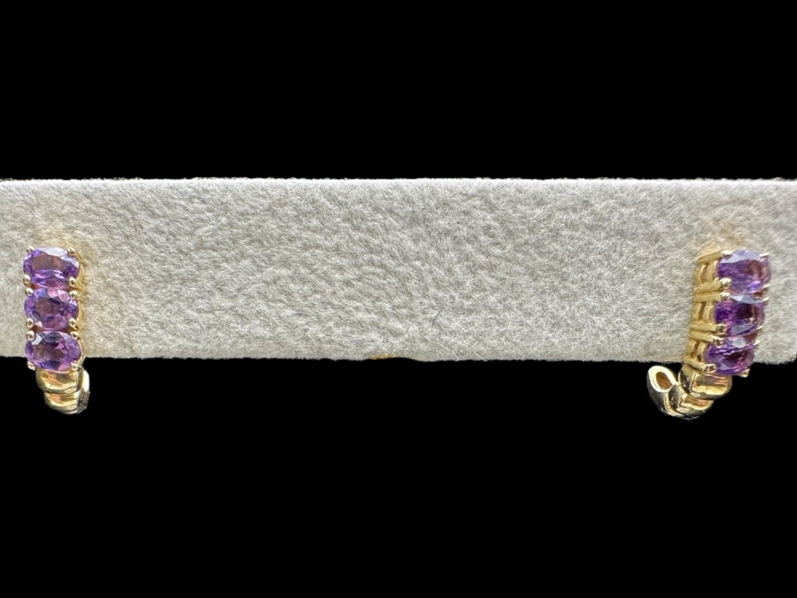 14k Gold Amethyst Earrings With (6) 4x3mm Oval Amethysts Est. .3cttw 2.4g Retails $500 [Photo 2]