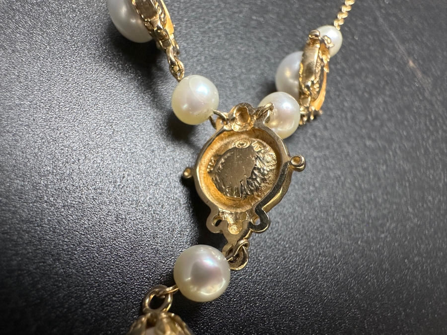 14k Gold Pearl Pendant 17' Necklace With (3) 6.5mm Potato Pearls, (5) 4.5mm Pearls & (1) 6mm Pearl 7.3g Retails $1,600 [Photo 7]