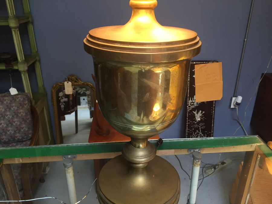 Vintage Large Brass Lamp with Black Shade [Photo 3]