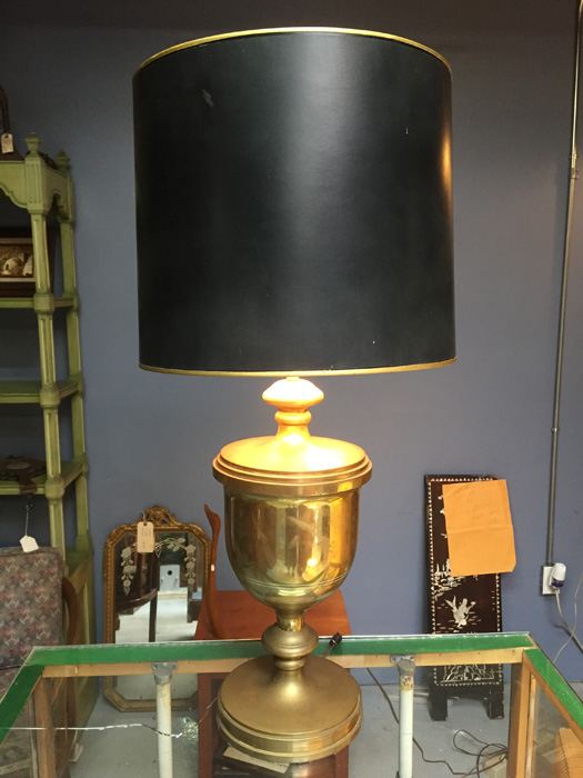 Vintage Large Brass Lamp with Black Shade