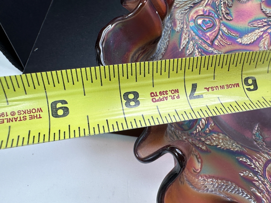 Fenton Art Glass Ruffle Rimmed Radium Bowl with Heart and Vine Pattern 8'W [Photo 6]