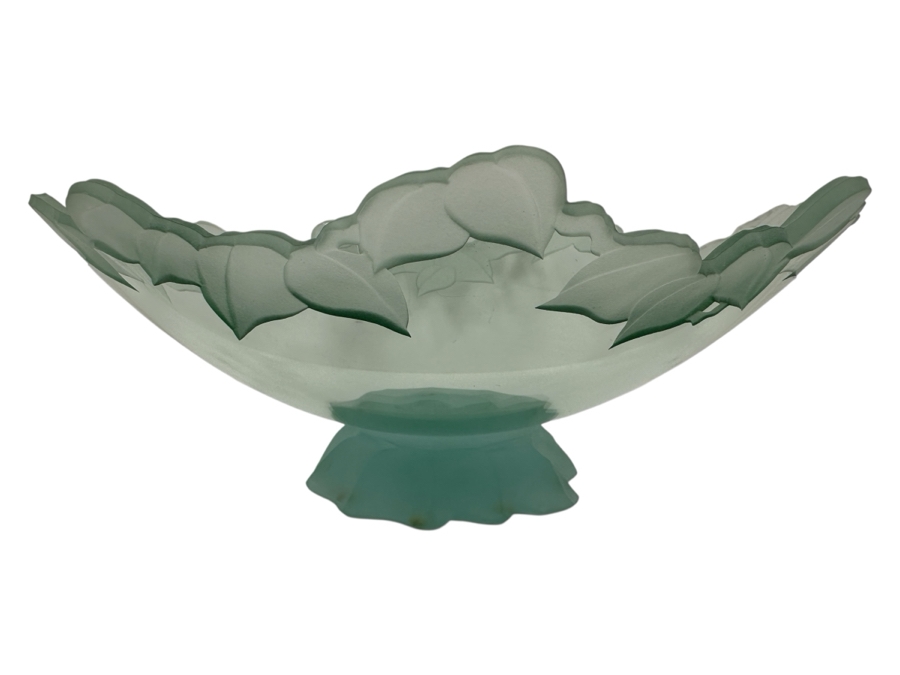 1993 Signed Stephen Schlanser Glass Chloe Bowl with Leaf Pattern (See Photos For Slight Chip On Inner Rim) 12'W x 5'H [Photo 1]