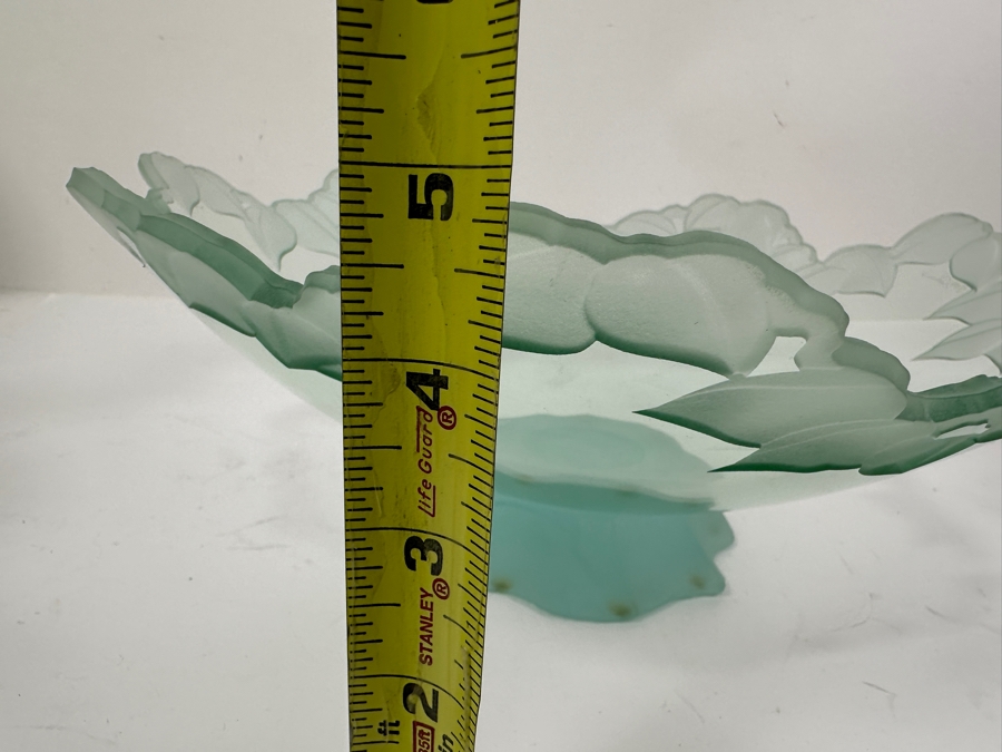 1993 Signed Stephen Schlanser Glass Chloe Bowl with Leaf Pattern (See Photos For Slight Chip On Inner Rim) 12'W x 5'H [Photo 13]