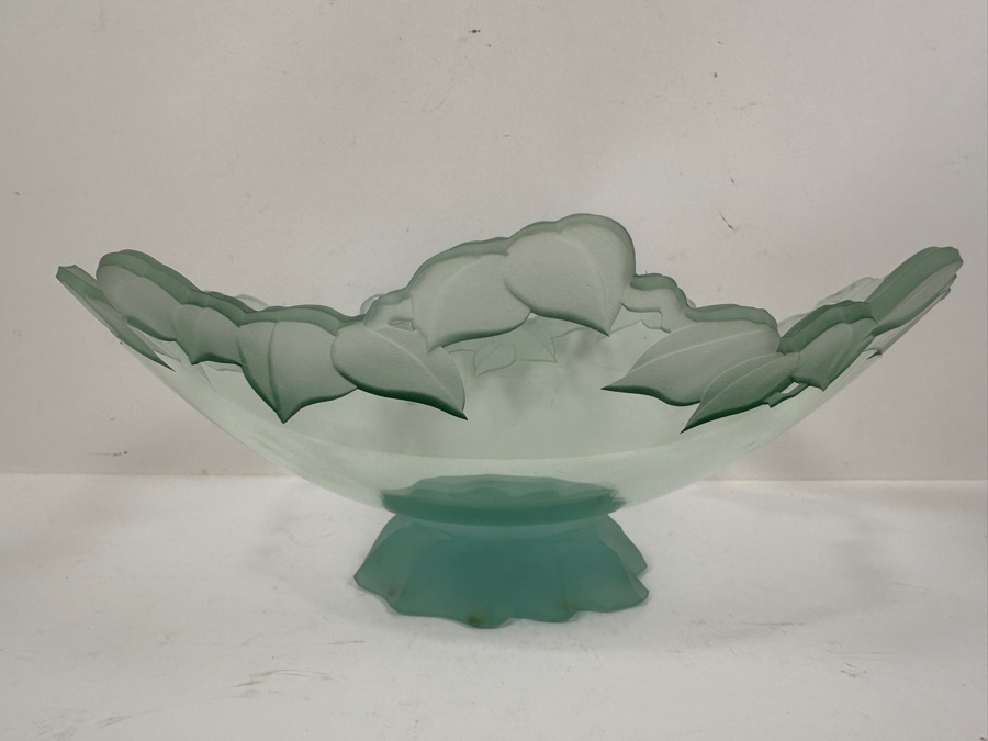 1993 Signed Stephen Schlanser Glass Chloe Bowl with Leaf Pattern (See Photos For Slight Chip On Inner Rim) 12'W x 5'H [Photo 2]