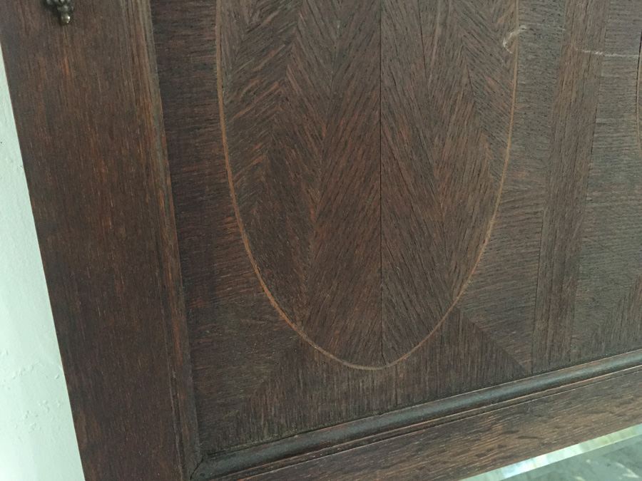 Large Wooden Mirror with Beautiful Wood Inlay and Metal Accents Beveled [Photo 6]