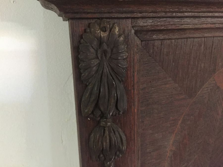 Large Wooden Mirror with Beautiful Wood Inlay and Metal Accents Beveled [Photo 2]