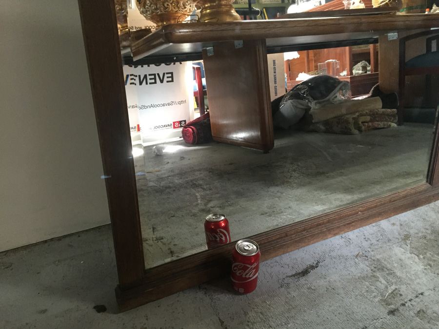 Large Wooden Mirror with Beautiful Wood Inlay and Metal Accents Beveled [Photo 13]