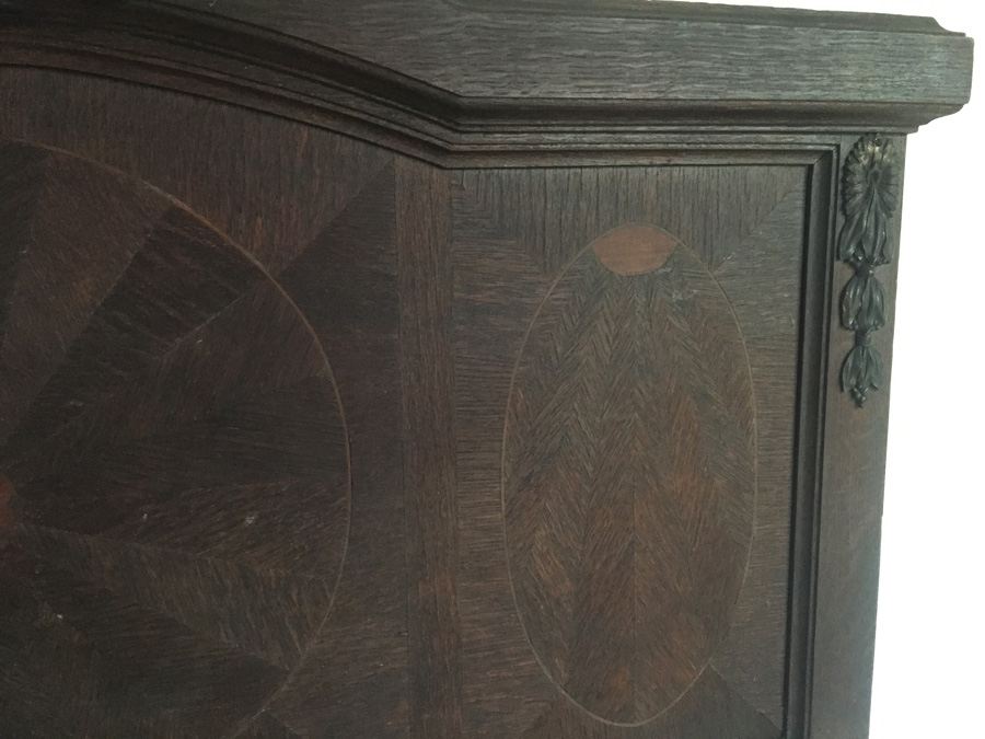 Large Wooden Mirror with Beautiful Wood Inlay and Metal Accents Beveled [Photo 7]