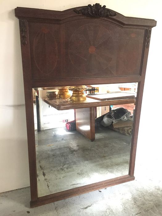 Large Wooden Mirror with Beautiful Wood Inlay and Metal Accents Beveled [Photo 10]