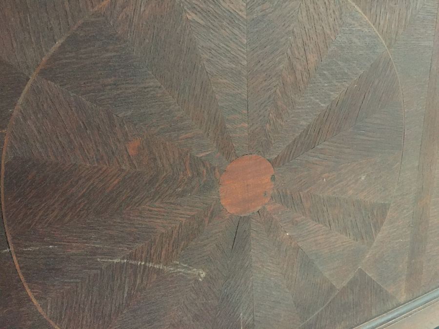 Large Wooden Mirror with Beautiful Wood Inlay and Metal Accents Beveled [Photo 3]