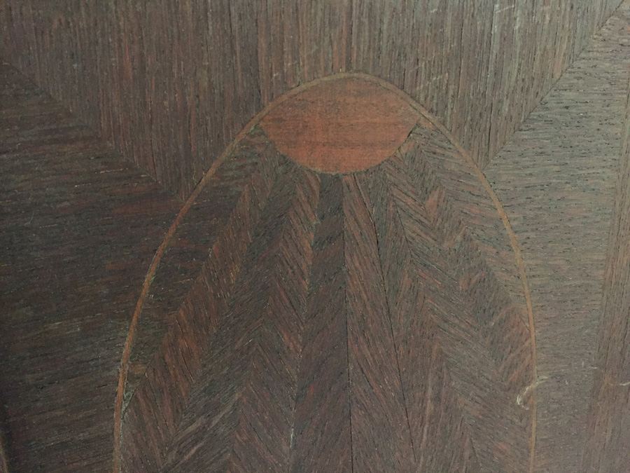 Large Wooden Mirror with Beautiful Wood Inlay and Metal Accents Beveled [Photo 5]