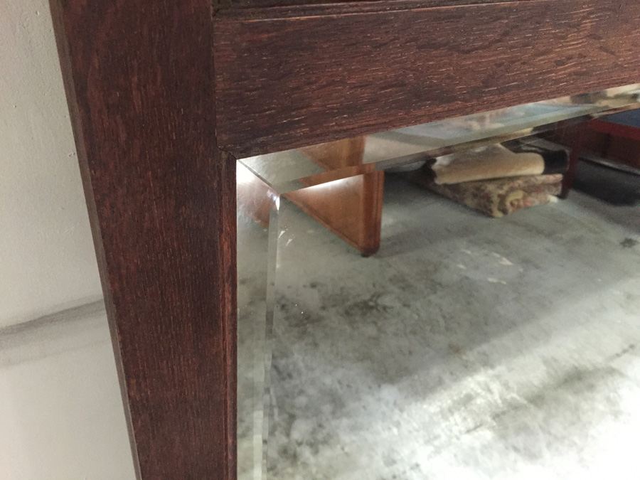 Large Wooden Mirror with Beautiful Wood Inlay and Metal Accents Beveled [Photo 8]