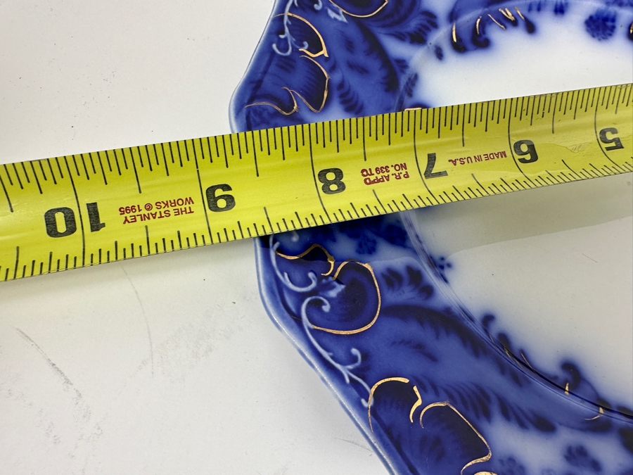 Antique Flow Blue 9' Plates by W. H. Grindley Argyle Pattern with Gold Accents and 14-Sided Shape [Photo 7]