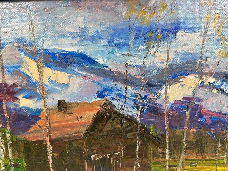 Just Added - Original Abstract Expressionist Cabin Painting On Canvas Unsigned 14 X 11 Framed 17.5 X 14.5 [Photo 4]