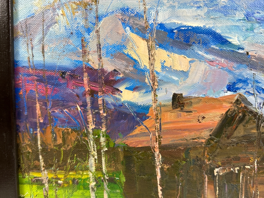 Just Added - Original Abstract Expressionist Cabin Painting On Canvas Unsigned 14 X 11 Framed 17.5 X 14.5 [Photo 5]