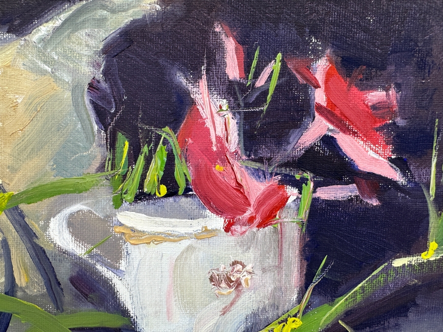 Just Added - Stunning Original Abstract Expressionist Still Life Painting On Canvas Unsigned 14 X 11 Framed 16.5 X 13.5 [Photo 4]