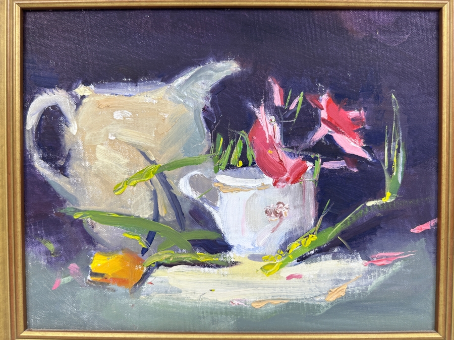 Just Added - Stunning Original Abstract Expressionist Still Life Painting On Canvas Unsigned 14 X 11 Framed 16.5 X 13.5 [Photo 3]