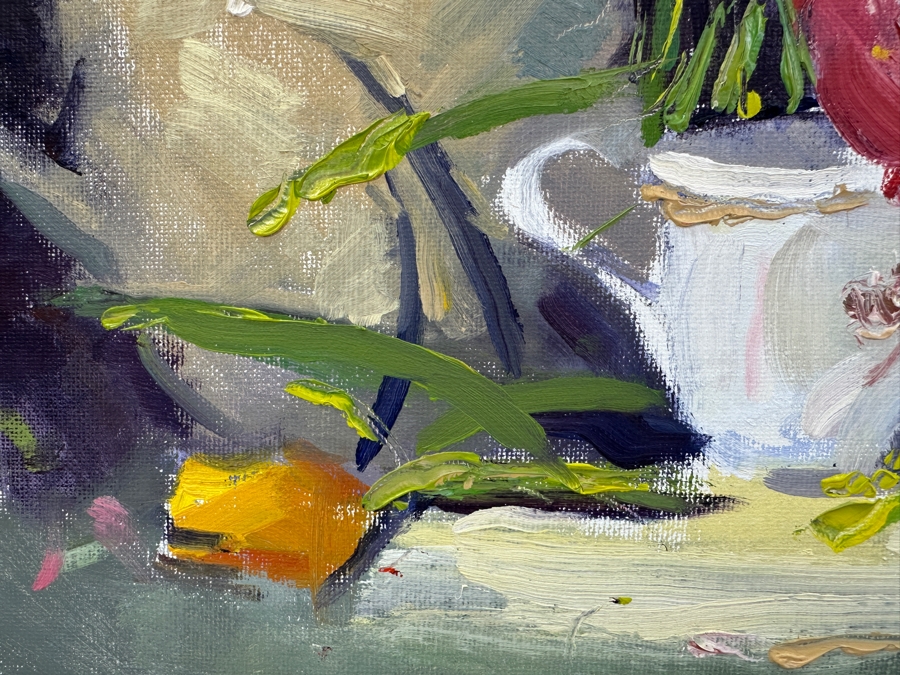 Just Added - Stunning Original Abstract Expressionist Still Life Painting On Canvas Unsigned 14 X 11 Framed 16.5 X 13.5 [Photo 6]