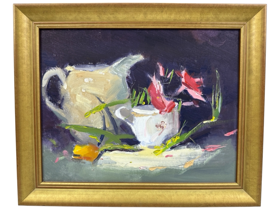 Just Added - Stunning Original Abstract Expressionist Still Life Painting On Canvas Unsigned 14 X 11 Framed 16.5 X 13.5 [Photo 2]