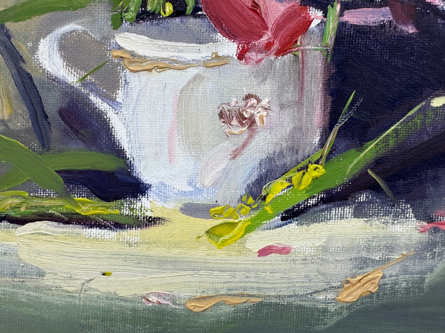 Just Added - Stunning Original Abstract Expressionist Still Life Painting On Canvas Unsigned 14 X 11 Framed 16.5 X 13.5 [Photo 7]