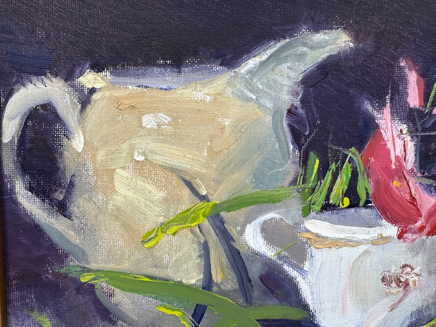 Just Added - Stunning Original Abstract Expressionist Still Life Painting On Canvas Unsigned 14 X 11 Framed 16.5 X 13.5 [Photo 5]