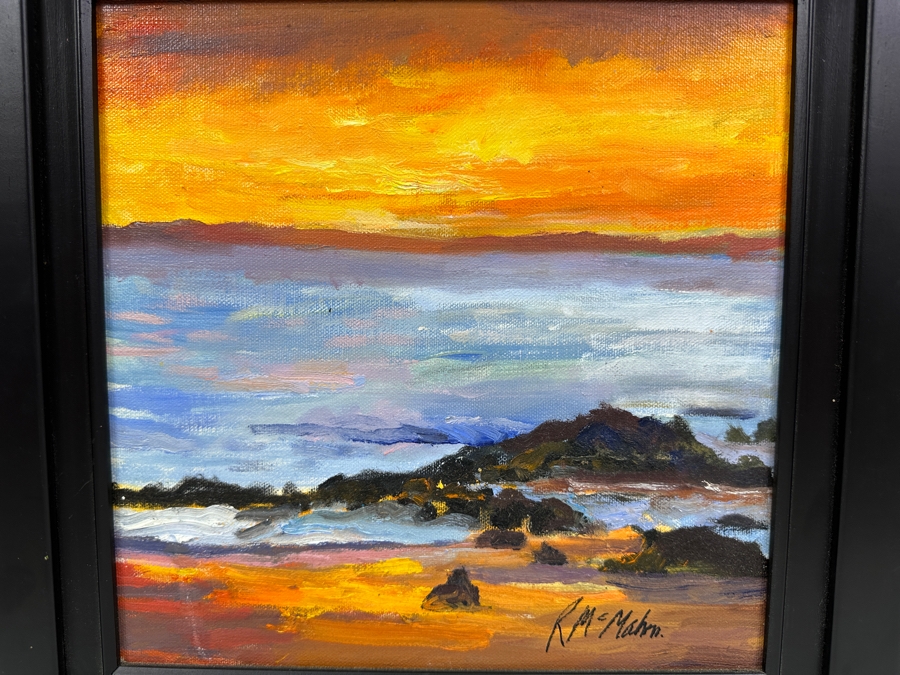 Just Added - Ron McMahon Original Abstract Expressionist Still Life Painting On Canvas Signed Lower Right 14 X 11 Framed 16.5 X 13.5 [Photo 3]