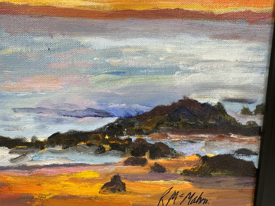 Just Added - Ron McMahon Original Abstract Expressionist Still Life Painting On Canvas Signed Lower Right 14 X 11 Framed 16.5 X 13.5 [Photo 5]