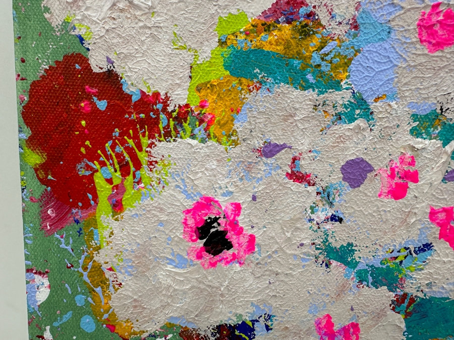 Just Added - Ingrid Holmsteen (Denmark) Original Abstract Expressionist Still Life Oil Painting On Canvas Signed And Titled Verso 12 X 12 [Photo 3]