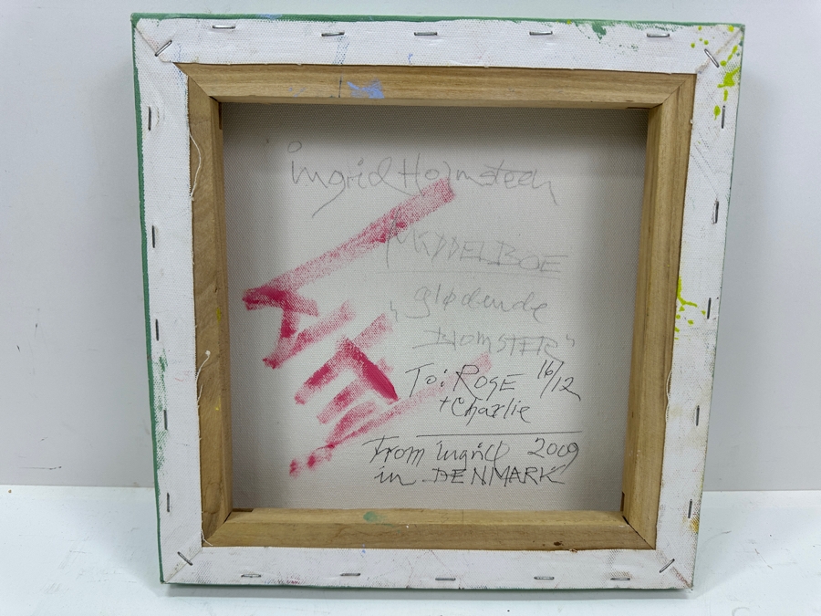 Just Added - Ingrid Holmsteen (Denmark) Original Abstract Expressionist Still Life Oil Painting On Canvas Signed And Titled Verso 12 X 12 [Photo 7]