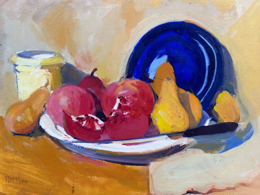 Just Added - Ron McMahon Original Abstract Expressionist Still Life Painting On Canvas Board Signed Lower Left 20 X 16 [Photo 3]