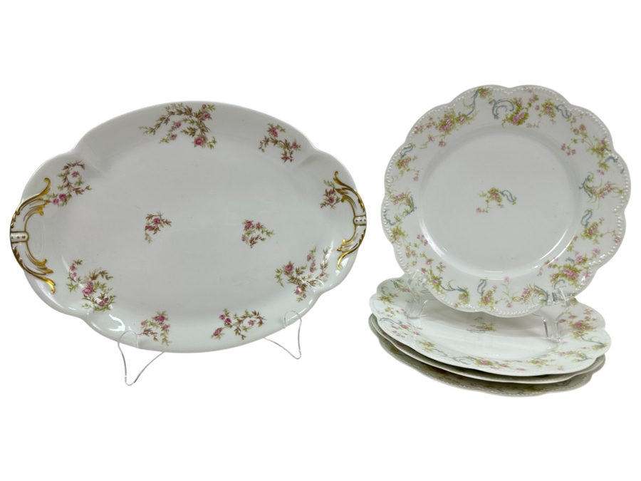 Haviland & Co Limoges Platter 14'W x 10' D and (3) Haviland & Co Limoges 10' Plates [Photo 1]