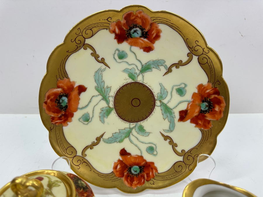 Limoges Handpainted Pickard Poppies Plate 8.5'W With Matching Creamer and Sugar Bowl [Photo 2]